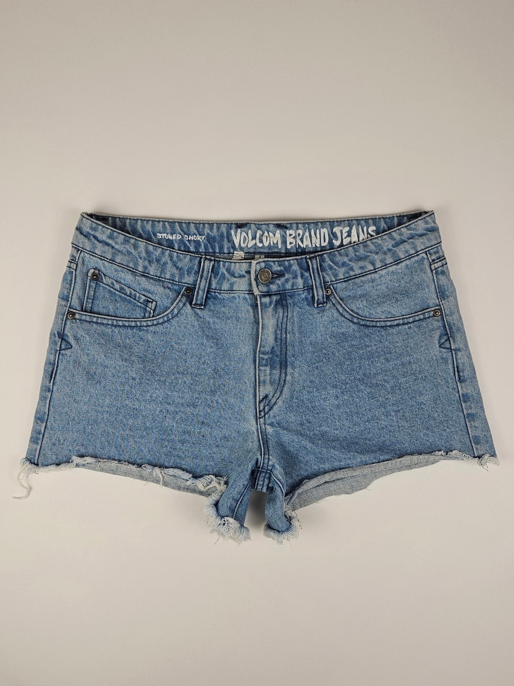 Volcom Denim Cutoff Shorts Womens Size 9 29 Light Wash Festival Jean Shorts